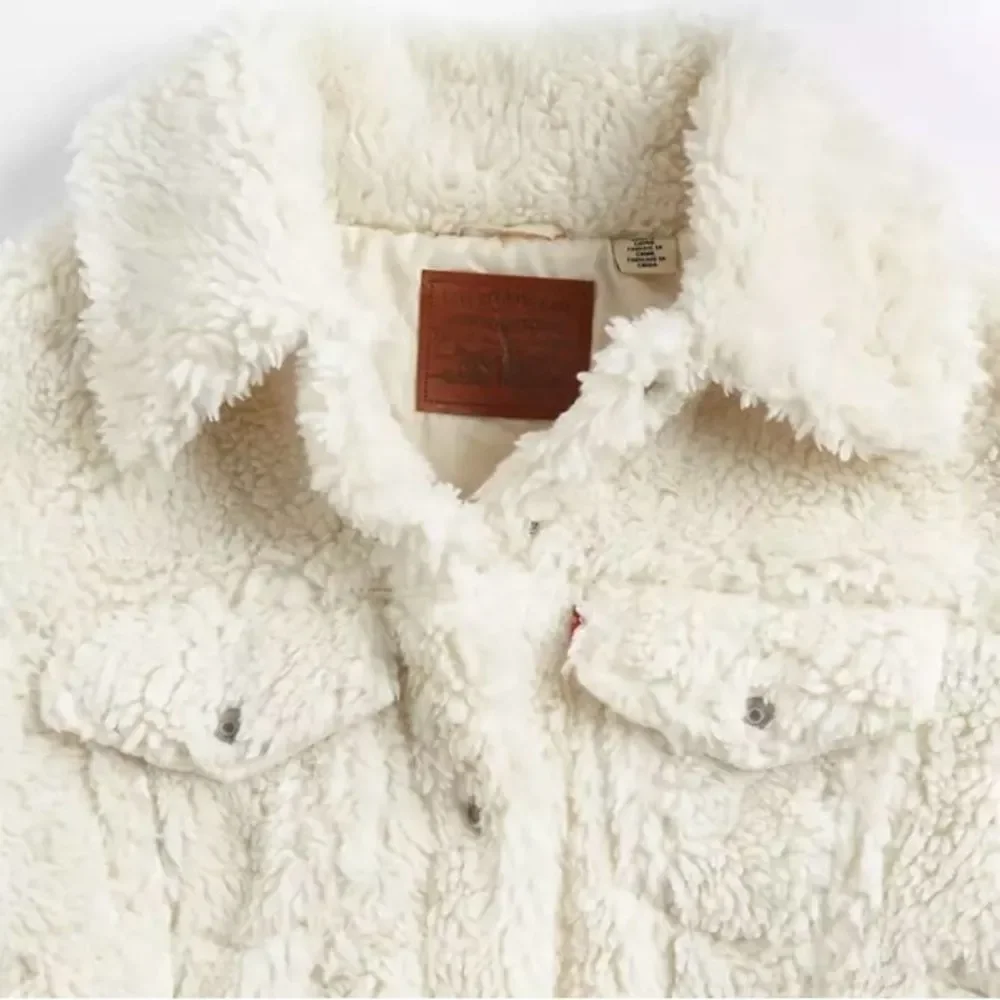 NEW Levi's Baby Bubble Sherpa Trucker Jacket Coconut Milk Cream Off White Size L - Picture 6 of 15